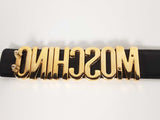 Moschino Gold Letters Logo Black Leather Belt Size 38 Sd0526izdu