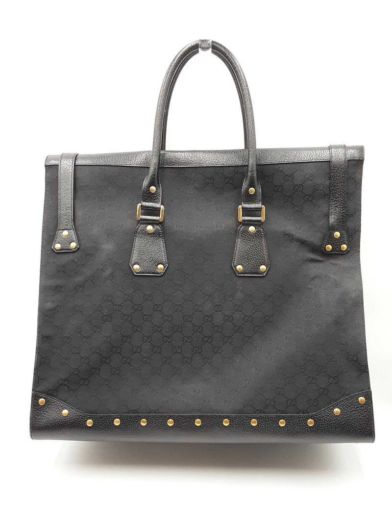 Gucci Black Gg Canvas/leather Travel Tote Bag Sd0925rzxdu