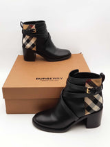 Burberry Check & Black Leather Heel Ankle Boots Size 40 Eb0626lxzsa