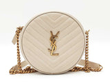 Yves Saint Laurent Round Vinyle Camera Bag In Ivory Graine De Poudre Leather Fw0726wzdu