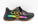 Gucci Rhyton Sneakers In Black Iridescent Logo Leather Size 9 Fw0126lcrdu