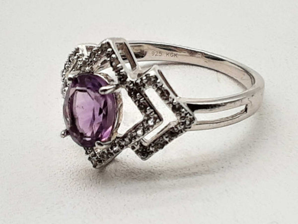 0.925 Sterling Silver 3.1g Purple White Stones Ring Size 9.25 Do1024rde