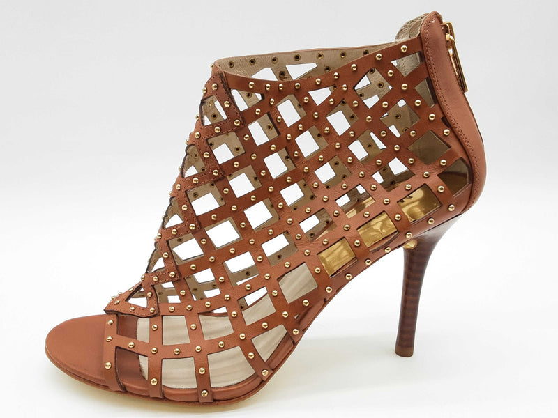 Michael Kors Yvonne Gold Brown Leather Caged Heels Size Us 8m Womens Do0525oxde