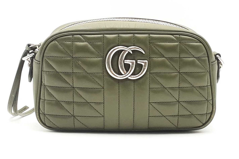 Gucci Gg Quilted Marmont Crossbody Bag In Military Green Eb1124wrxsa