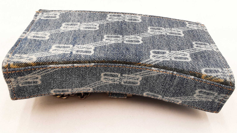 Balenciaga Denim Bb Monogram Hourglass Shoulder Bag Eb1025wrxdu