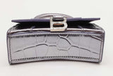 Balenciaga Mini Hourglass Metallic Lavender Croc Embossed Leather Bag Eb126wxzde