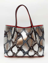 Christian Louboutin Cabarock Snake Embossed Silver Metallic Tote Bag Eb0326exzde