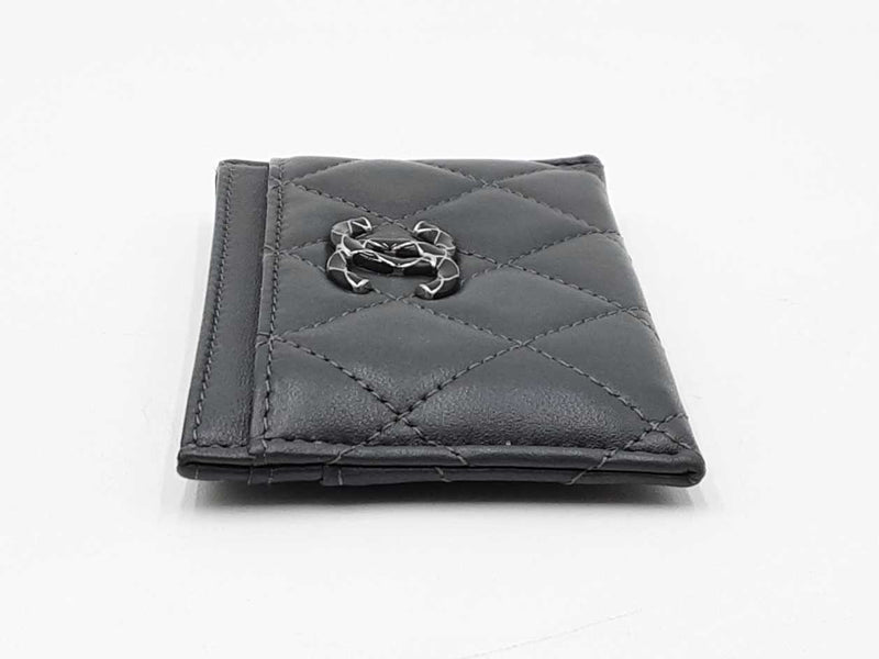 Chanel Classic Gray Quilted Card Holder Wallet Fw0225oxzdu