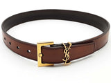 Saint Laurent Ysl Monogram Leather Belt Brown Size 24-28 Aa0726lrzsa