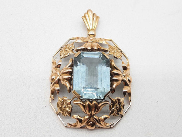 10k Yellow Gold 11.2g Synthetic Blue Topaz Flower Filigree Pendant Do1224pxzde