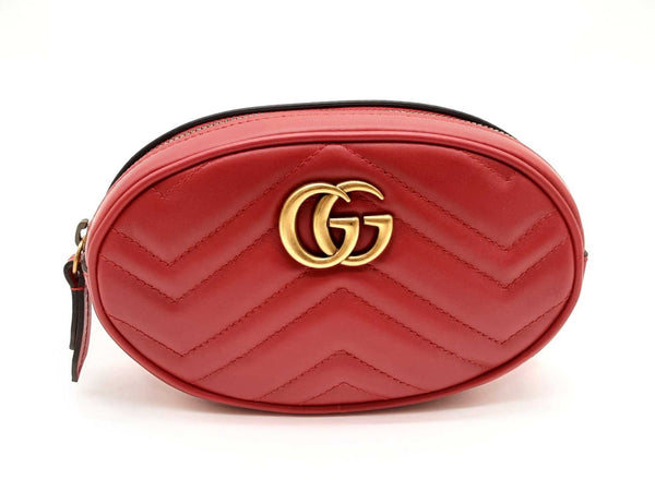 Gucci 476434 Red Marmont Oval Quilted Leather Belt Bag Size 85/34 Do1122roxde