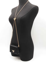 Prada Sequined Triangle Logo Card Holder With Chain In Black Leather Fw1225wxzdu