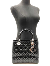 Christian Dior Lady Dior In Black Patent Cannage Leather Fw00825lzxzdu