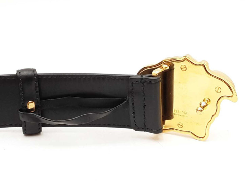 Versace Medusa Gold-tone Buckle With Black Leather Belt Size 90|36 Fw0825crdu