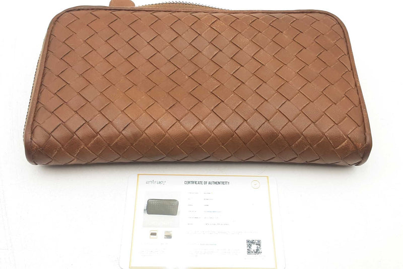 Bottega Veneta Brown Intrecciato Leather Zip Around Wallet Eb1124lxzsa