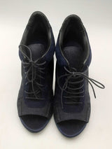 Burberry Denim & Navy Blue Sude Peep Toe Lace Up Heel Booties Size 36 Eb325lxzsa