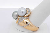 18k Yellow Gold Diamond & Faux Pearl Ring 12.8 Grams Size 9.25 Eb1225ixzsa