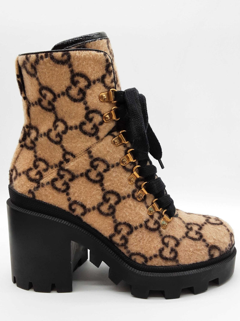 Gucci 583349 Gg Beige Wool Lace Up Ankle Boots Size Gucci 39.5 W Do0325orxde