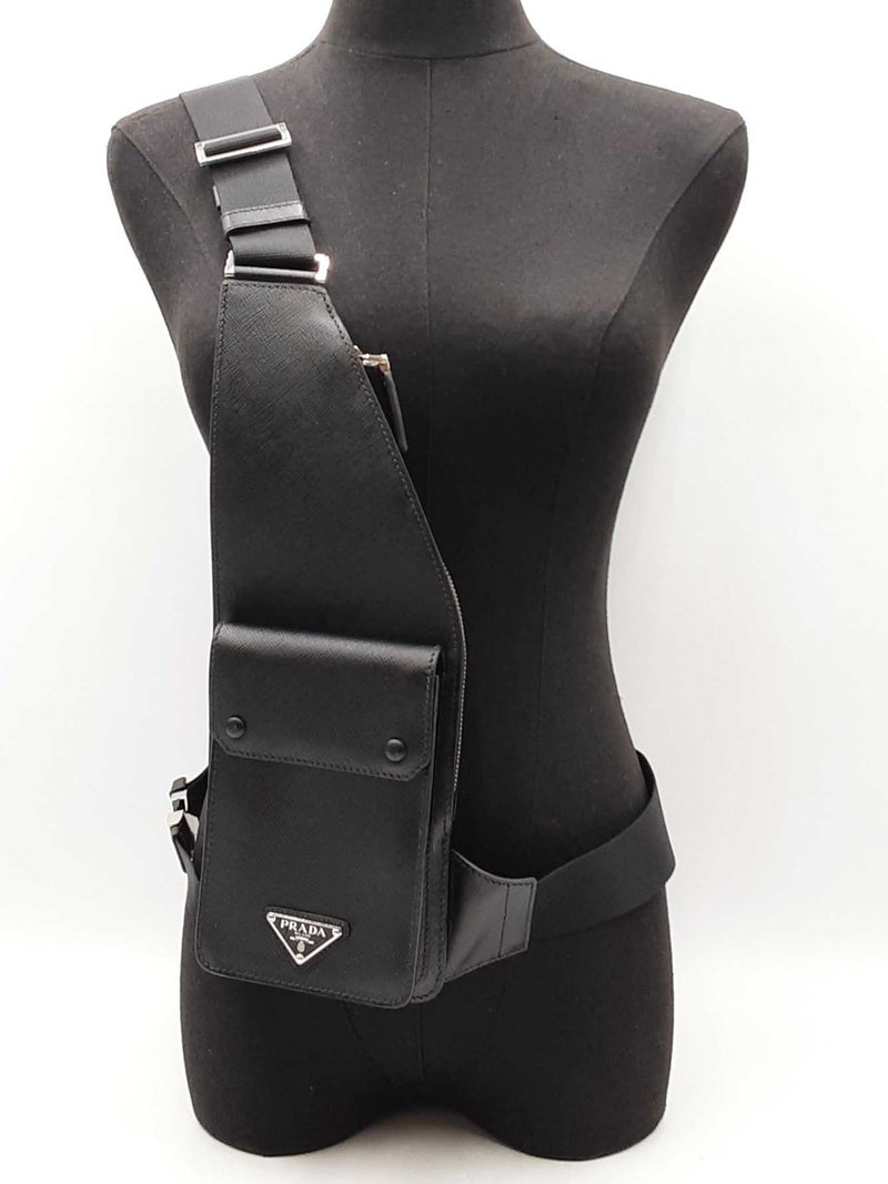 Prada Multi-strap Travel Sling Bag In Black Saffiano Leather Fw0925wrxdu