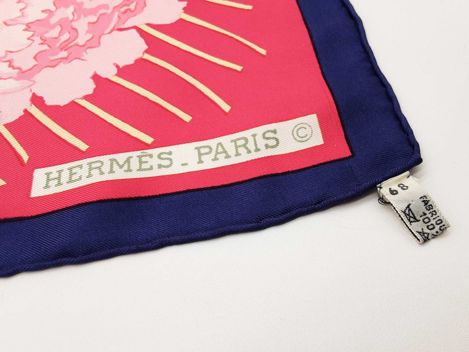 Hermes Les Pivoines Peonies Pink Blue Flower Silk Scarf