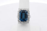 Blue Gemstone & Diamond Ring In 14k White Gold 9.5 Grams Size 6 Eb0626irxsa