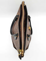 Louis Vuitton Flower Brown Monogram Black Leather Zipped Tote Do0626lixzde
