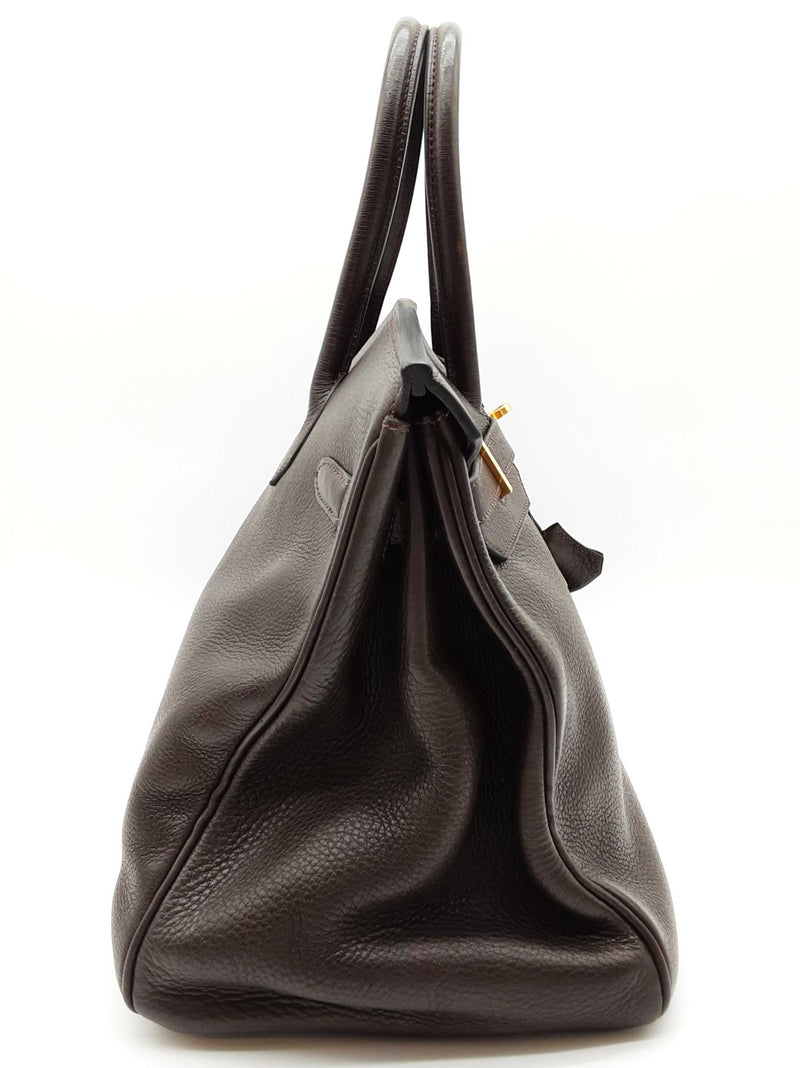 Hermes Birkin 35 Ebene Brown Clemence Gold Hardware Handbag Do0825sxzxde