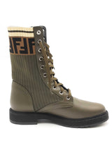 Fendi Rockoko Green Leather & Knit Combat Boots Size 37 Eb0925oxzsa