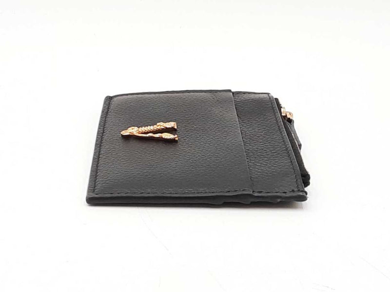 Versace Virtus Black Grained Leather Card Holder Wallet Fw0525izdu