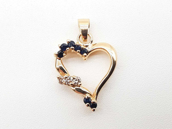 Sythentic Sapphires 0.06 Cttw Diamond 14k Yellow Gold 3.9g Heart Pendant Aa0425lrxde