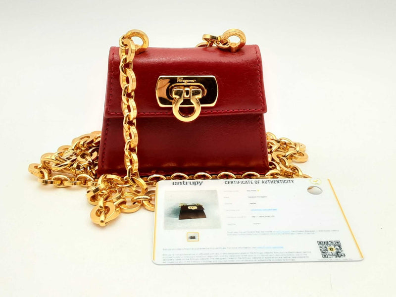 Salvatore Ferragamo Red Leather Chain-linked Mini Shoulder Bag Fw 1024crsa