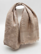 Louis Vuitton Beige Gray Silk Wool Monogram Shawl Do0325orxde