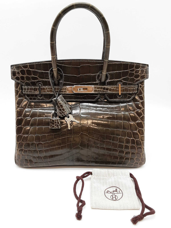 Hermes Birkin 30cm Graphite Gray Crocodile Palladium Handbag Do0925wprxzde
