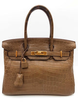 Hermes Birkin 30 Matte Alezan Brown Crocodile Gold Handbag Do0126wxzxzde
