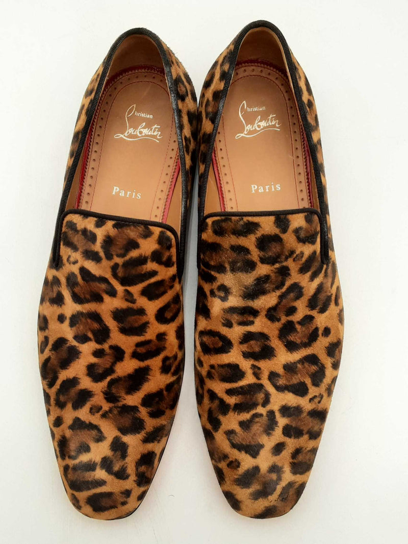 Christian Louboutin Veau Velours Leopard Dandelion Flat Loafers Sz 43 Eb524lrxsa