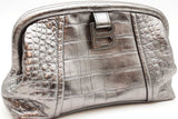 Balenciaga Editor Xs Metallic Silver Crocodile Embossed Clutch Eb0326prxde