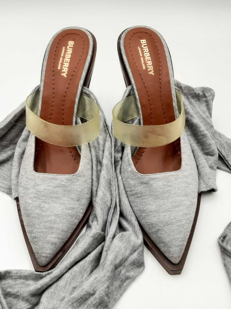 Burberry Pewter Melange Tillington Scarf Tie Jersey Mules Size 40 Eb1124rxdu