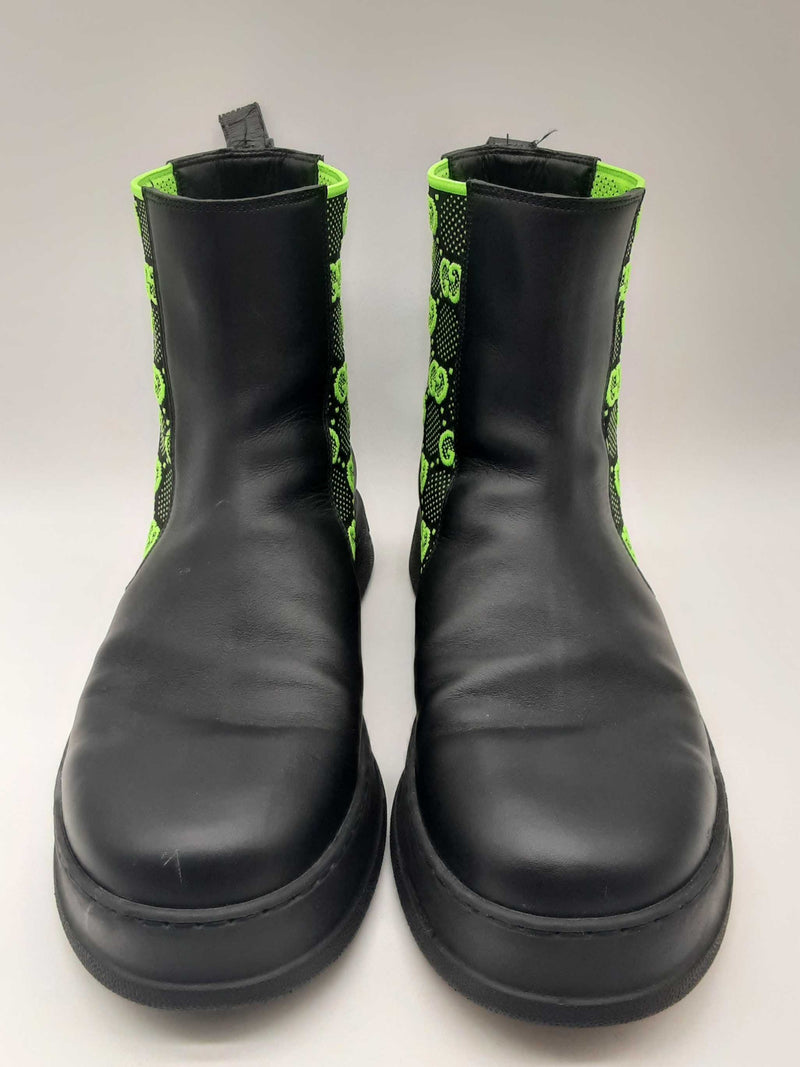 Gucci Gg Elastic Chelsea Black Neon Green Boot Size Uk 11 Mens Do1124lrxde