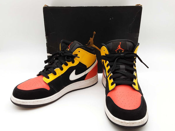 Nike Bq6931-087 Air Jordan 1 Mid Black Amarillo Orange Shoes Size 6y Do0525wxde