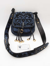 Prada Corsaire Denim Messenger Bag With Back Floral Embroidery Eb0626rxzde