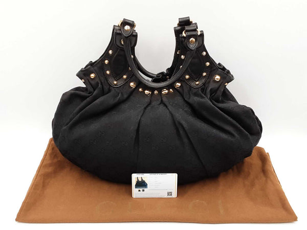 Gucci Studded Pelham Bag In Black Gg Monogram Canvas Fw0825orxdu