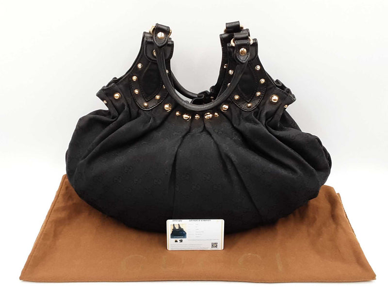 Gucci Studded Pelham Bag In Black Gg Monogram Canvas Fw0825orxdu