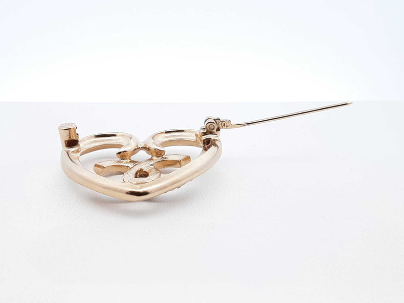 Chanel Cc Logo Heart Gold-tone & Strass Brooch Fw1025lordu