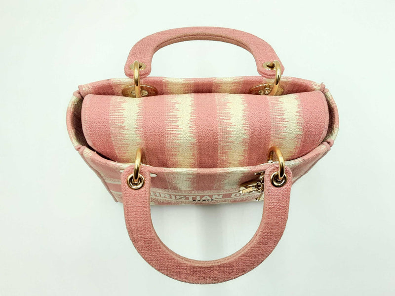 Christian Dior Lady D-lite In Pink D-stripes Canvas Fw0125lsxzdu