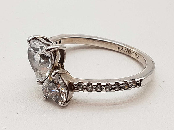 Pandora Double Heart Czs 0.925 Silver Sparkling Ring Size 6.5 Do0525wxde