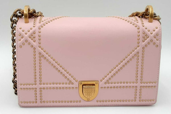 Christian Dior Pink Leather Studded Diorama Crossbody Bag Eb0524ixzdu