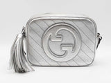Gucci Blondie Camera Bag In Diagonal-stitched Metallic Silver Calfskin Fw0126wcr