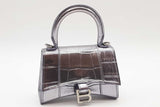 Balenciaga Mini Hourglass Metallic Lavender Croc Embossed Leather Bag Eb126wxzde