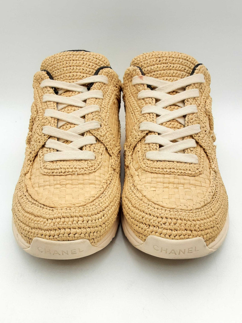 Chanel Interlocking Cc Logo Braided Raffia Sneakers Size Eu 38 Fw1124orxsa