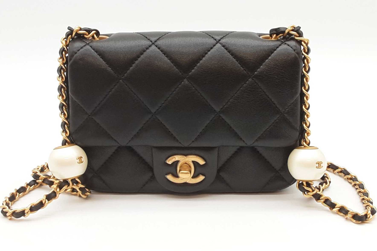 Chanel Mini Quilted Black Leather Pearl Crush Square Flap Bag